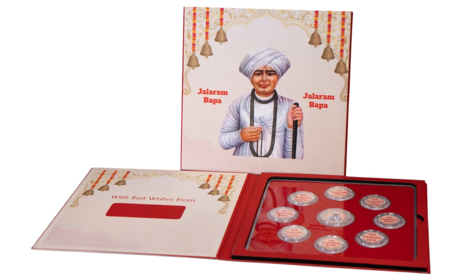 FOLDER JALARAM JI - RED/WH WITH SILVER COIN JALARAM - RED 10 GM (ALL JAARAM)