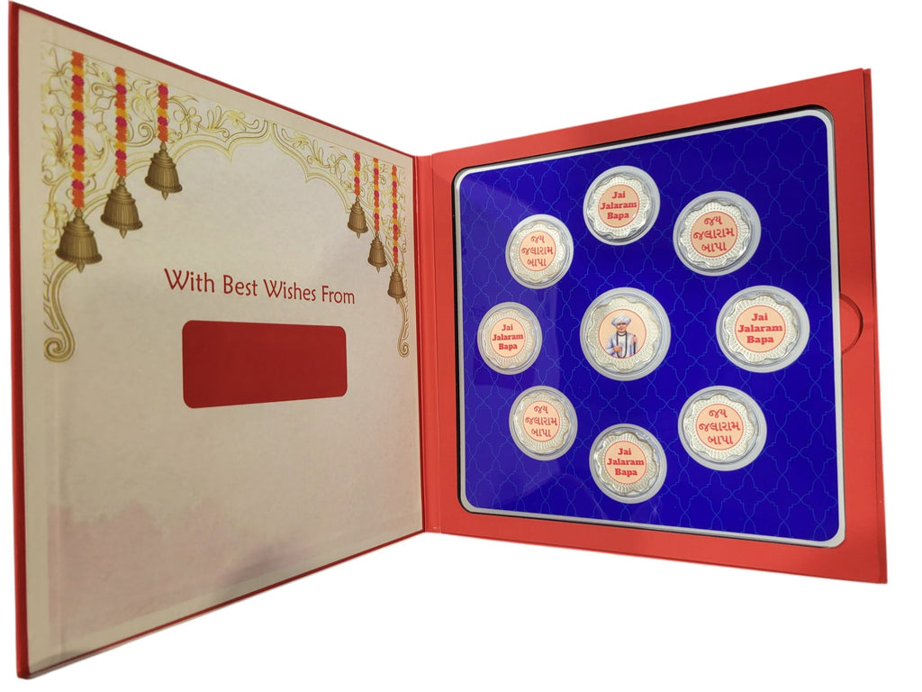 FOLDER JALARAM JI - RED/WH WITH SILVER COIN JALARAM - BLUE 10 GM (ALL JAARAM)