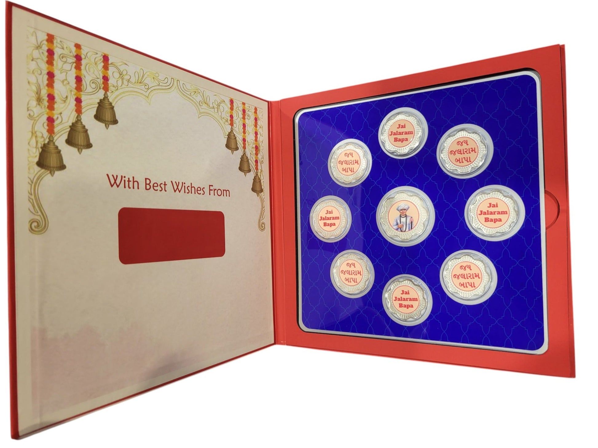 FOLDER JALARAM JI - RED/WH WITH SILVER COIN JALARAM - BLUE 10 GM (ALL JAARAM)