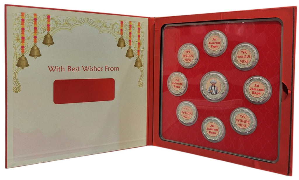 FOLDER JALARAM JI - RED/WH WITH SILVER COIN JALARAM - RED 10 GM (ALL JAARAM)
