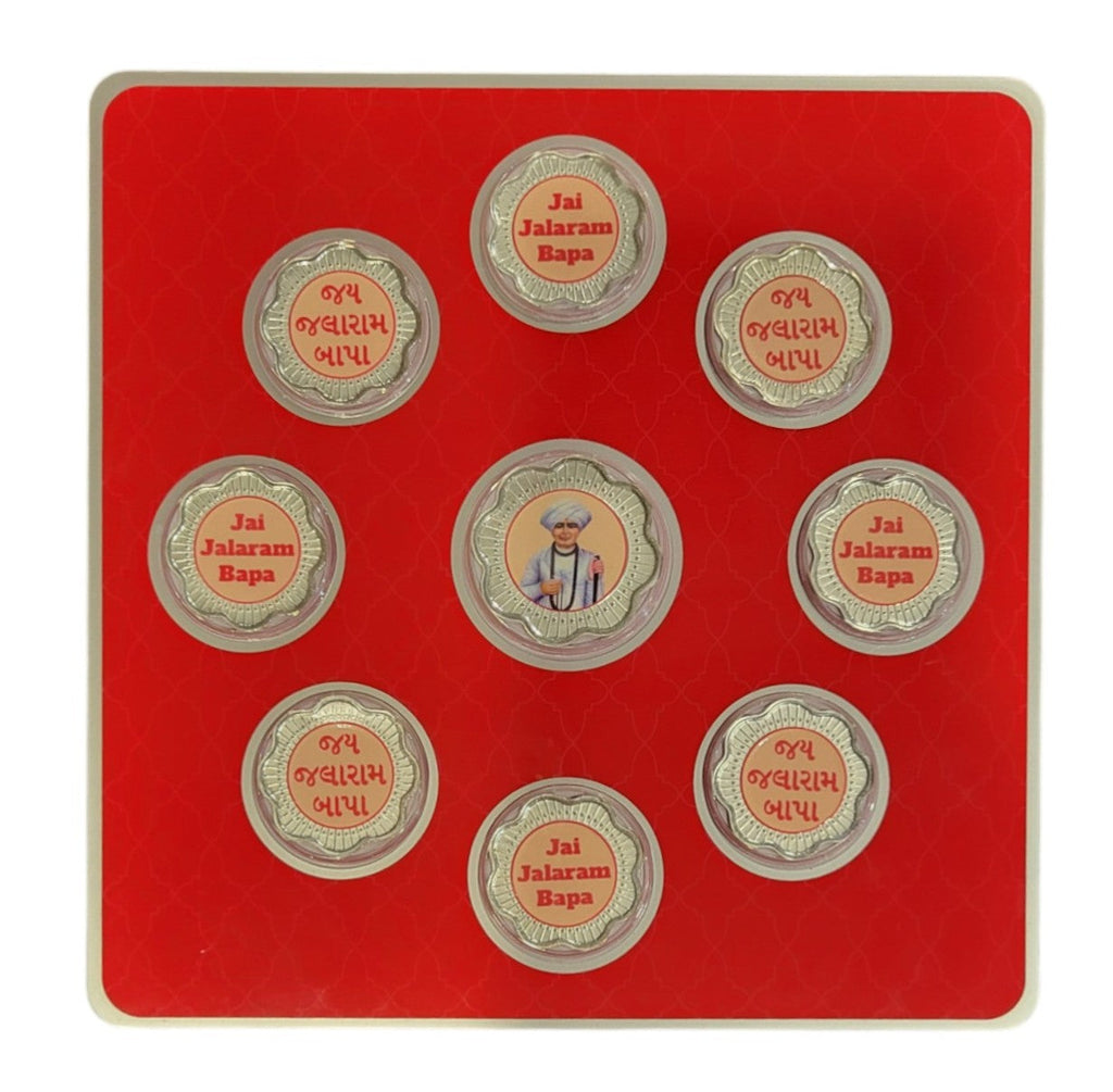FOLDER JALARAM JI - RED/WH WITH SILVER COIN JALARAM - RED 10 GM (ALL JAARAM)