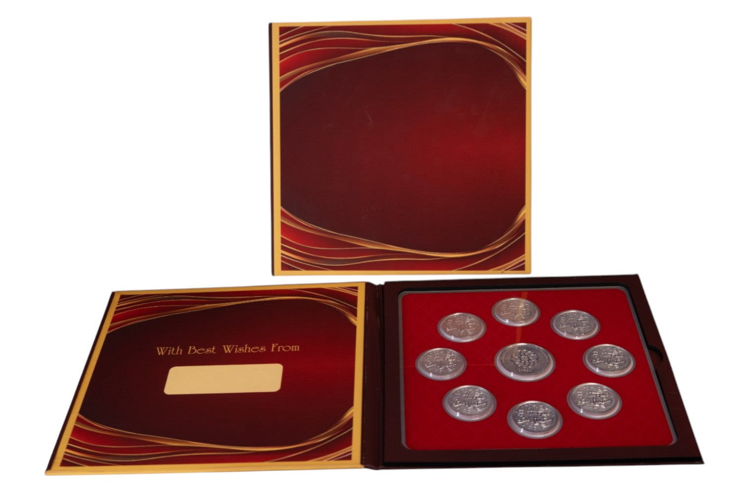 FOLDER PLAIN - MAROON WITH SILVER COIN BEST WISHES - RED 10 GM (BWX8 + RSX1)