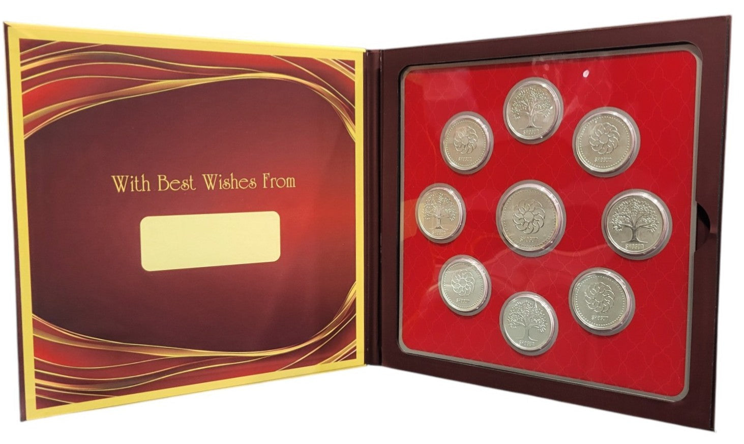 FOLDER PLAIN - MAROON WITH SILVER COIN BEST WISHES - RED 10 GM (BWX8 + RSX1)