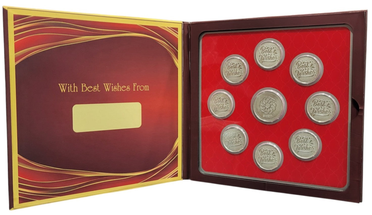 FOLDER PLAIN - MAROON WITH SILVER COIN PLAIN -  RED 10 GM (RS-4+TREE-4+RS-1))