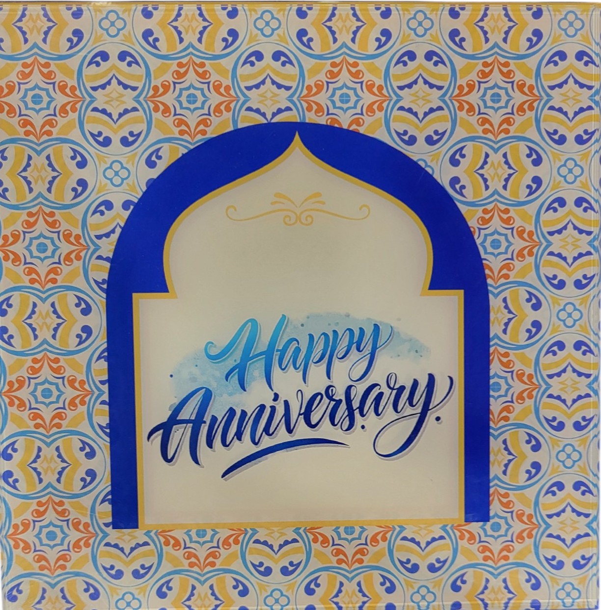 MUSICAL BOX- HAPPY ANNIVERSSARY - WH/BLUE WITH SILVER COIN PLAIN -  BLUE 10 GM (RS-4+TREE-4+RS-1))