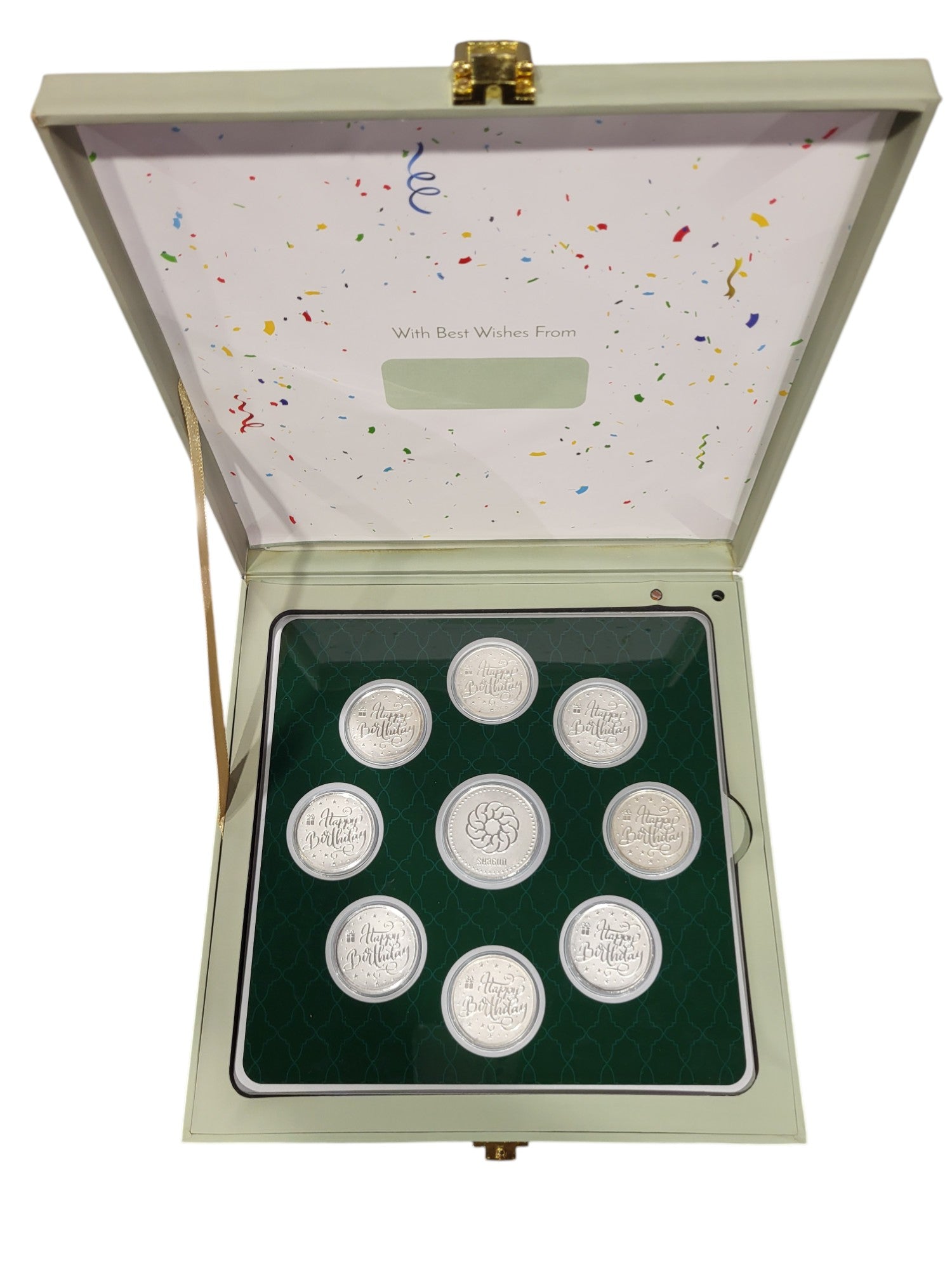 MUSICAL BOX- HPY BRDY - WH/GREEN WITH SILVER COIN HAPPY BIRTHDAY - GREEN 10 GM (HBX8 + RSX1)