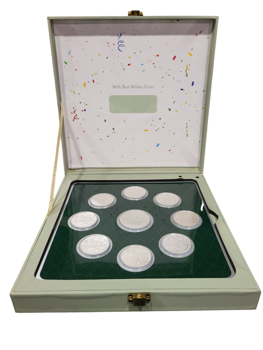 MUSICAL BOX- HPY BRDY - WH/GREEN WITH SILVER COIN HAPPY BIRTHDAY - GREEN 10 GM (HBX8 + RSX1)