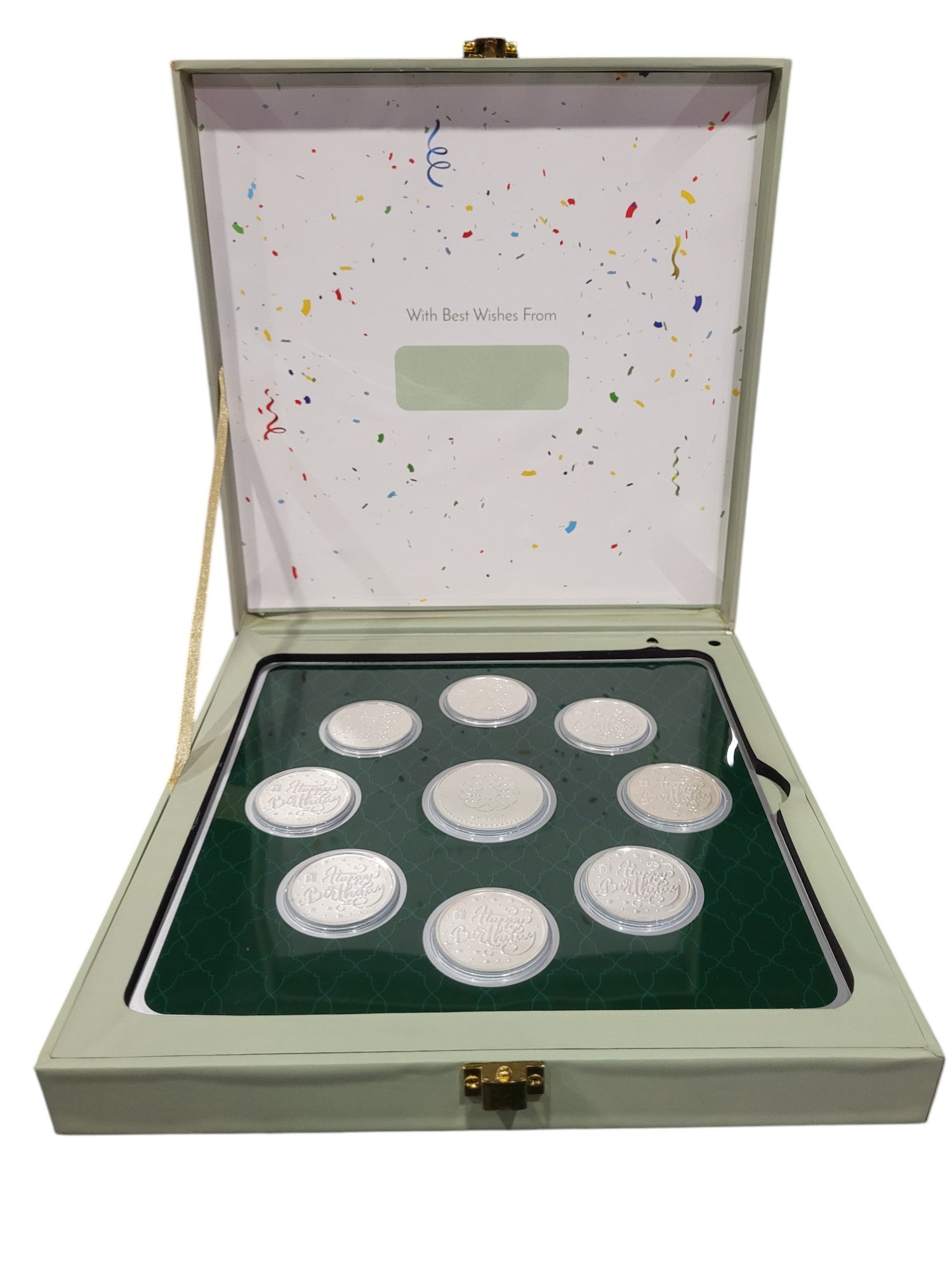 MUSICAL BOX- HPY BRDY - WH/GREEN WITH SILVER COIN HAPPY BIRTHDAY - GREEN 10 GM (HBX8 + RSX1)