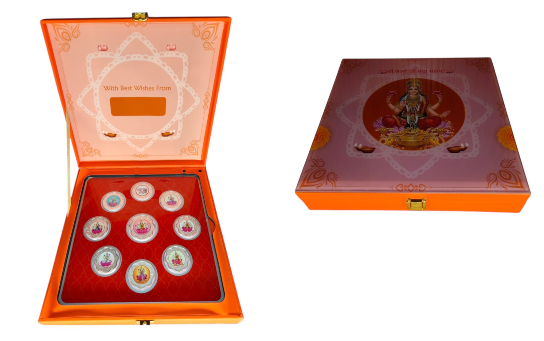 MUSICAL BOX- LAXMI JI - PINK/RED WITH SILVER COIN LAXMI JI - RED 10 GM (ALL LAXMIJI)