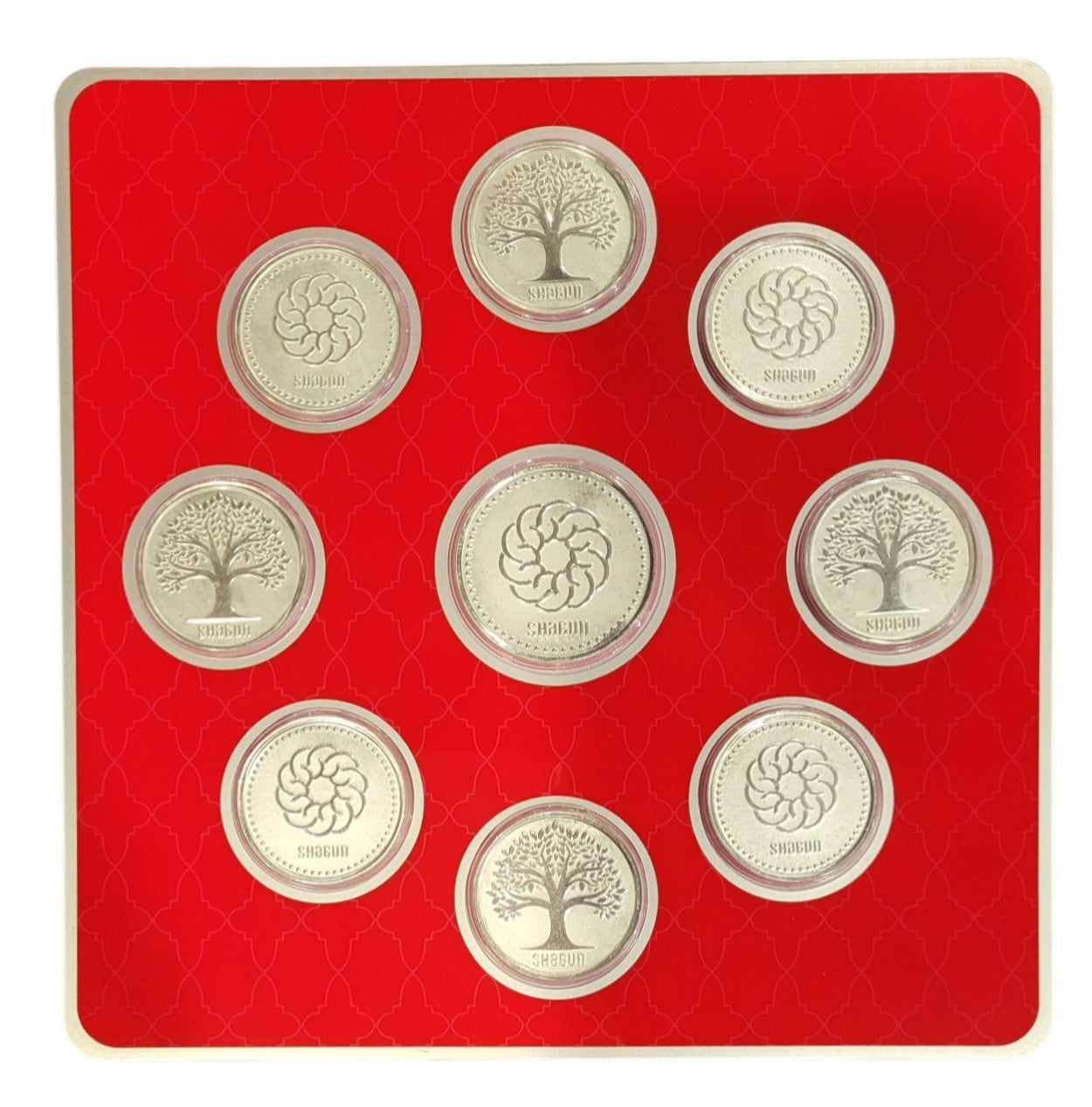 FOLDER PLAIN - MAROON WITH SILVER COIN PLAIN -  RED 10 GM (RS-4+TREE-4+RS-1))