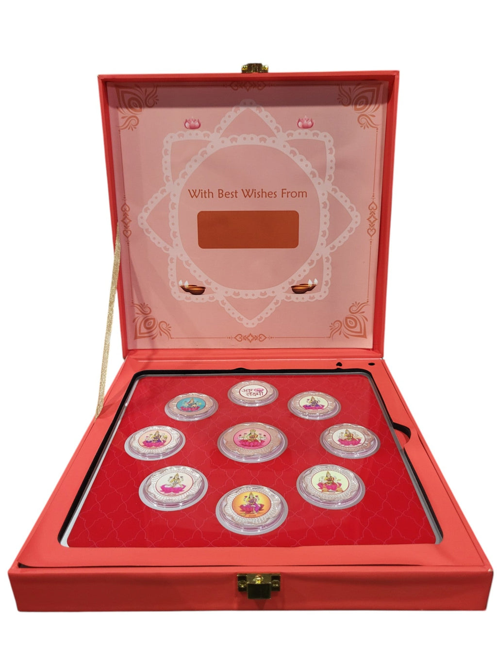 MUSICAL BOX- LAXMI JI - PINK/RED WITH SILVER COIN LAXMI JI - RED 10 GM (ALL LAXMIJI)