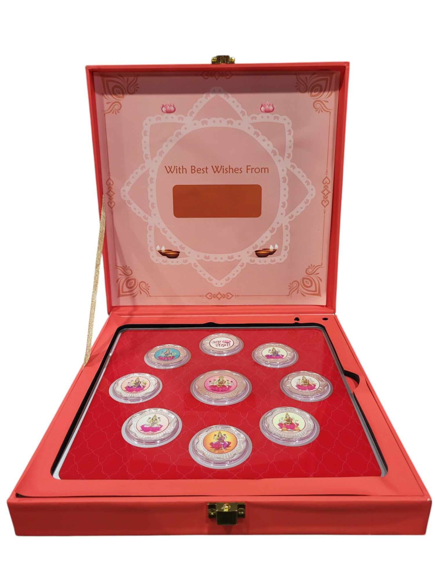 MUSICAL BOX- LAXMI JI - PINK/RED WITH SILVER COIN LAXMI JI - RED 10 GM (ALL LAXMIJI)