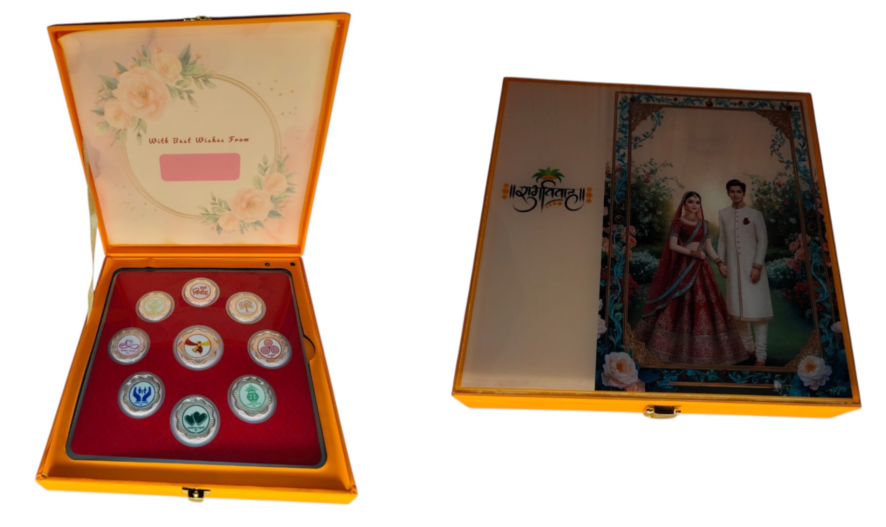 MUSICAL BOX- SHUBH VIVAH HIND - PINK/ORANGE WITH SILVER COIN SHUBHVIVAH - PINK 10 GM (ALL 7 VACHAN)