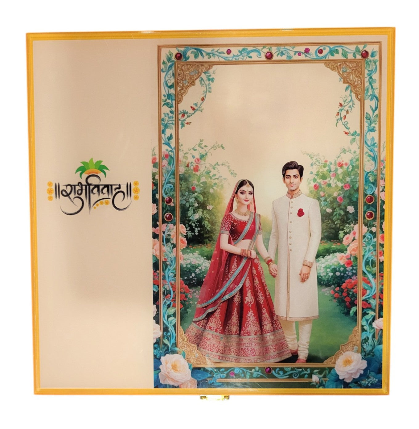 MUSICAL BOX- SHUBH VIVAH HIND - PINK/ORANGE WITH SILVER COIN SHUBHVIVAH - PINK 10 GM (ALL 7 VACHAN)