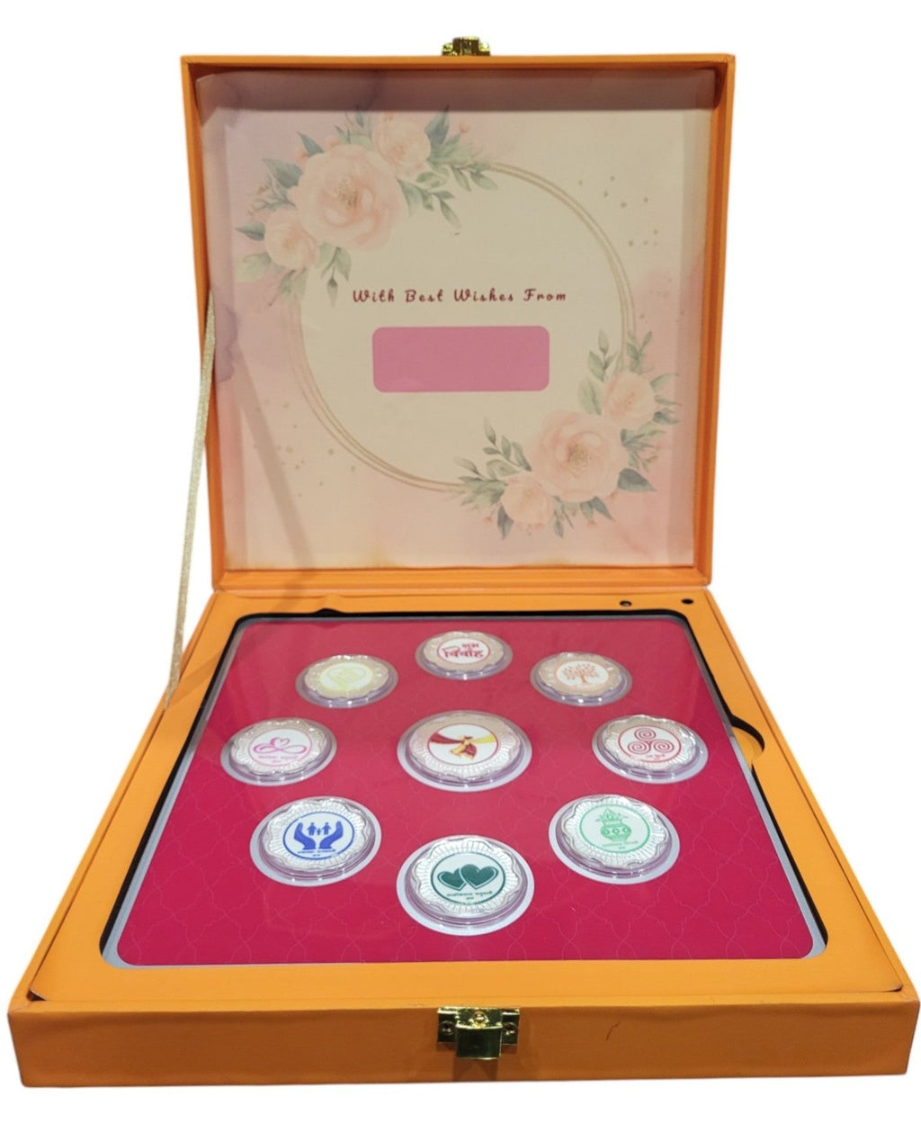 MUSICAL BOX- SHUBH VIVAH HIND - PINK/ORANGE WITH SILVER COIN SHUBHVIVAH - PINK 10 GM (ALL 7 VACHAN)