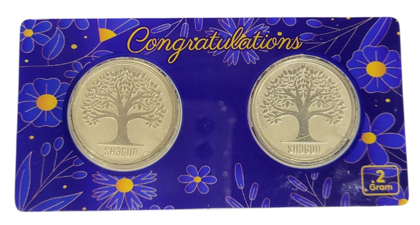 SILVER COIN TREE SHAGUN - BLUE CONGRATULATION 2 GM (1X2) WITH BOX