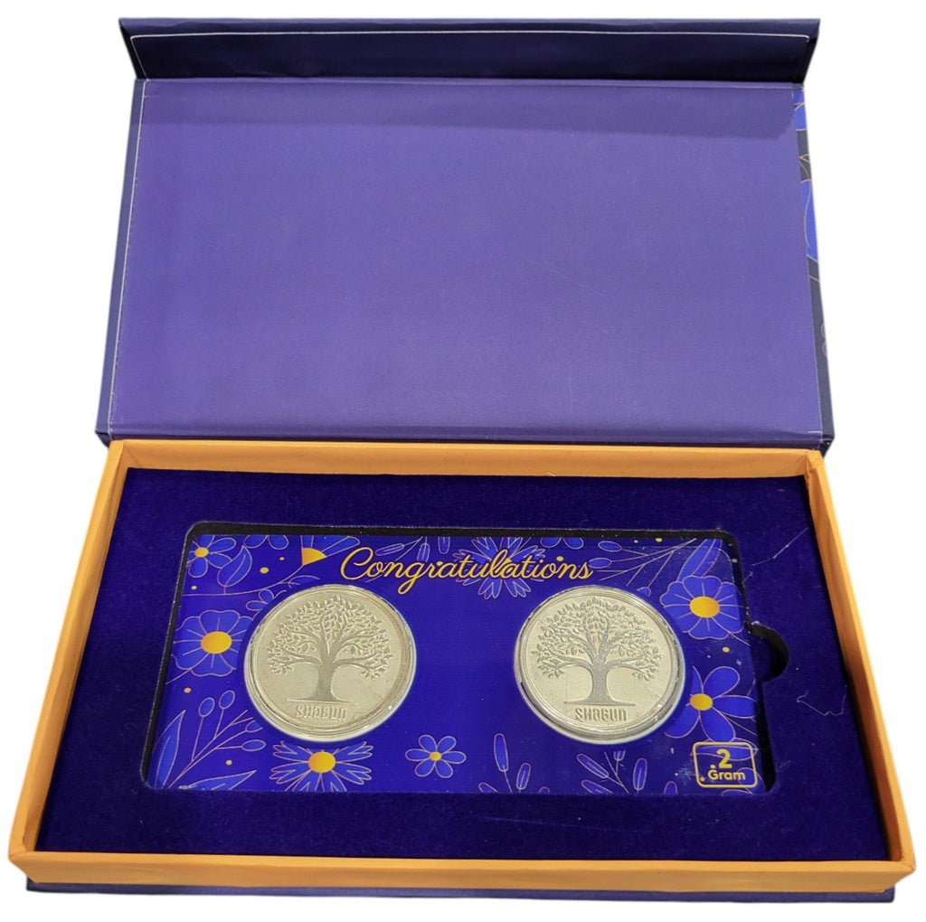 SILVER COIN TREE SHAGUN - BLUE CONGRATULATION 2 GM (1X2) WITH BOX