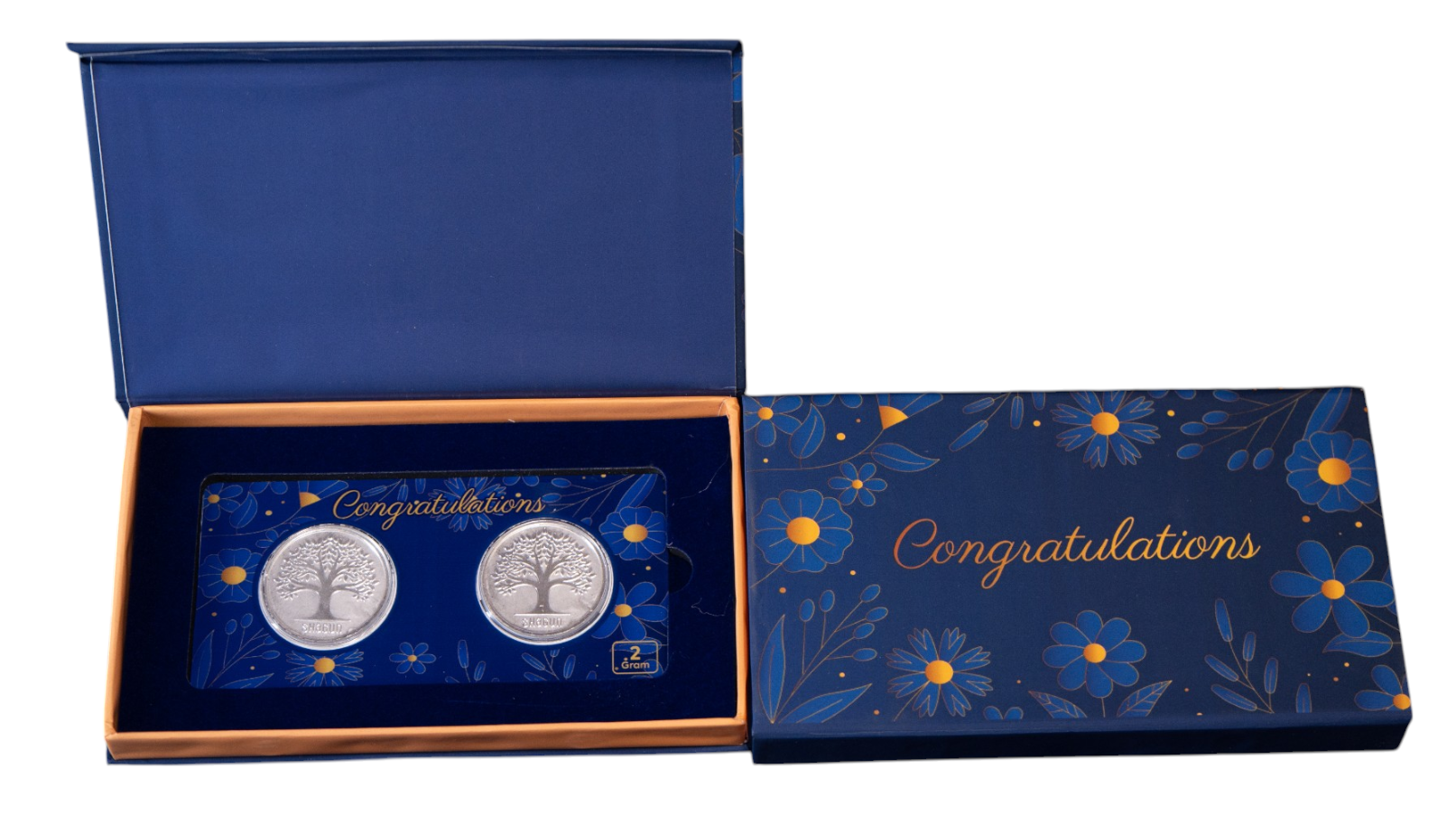 SILVER COIN TREE SHAGUN - BLUE CONGRATULATION 2 GM (1X2) WITH BOX