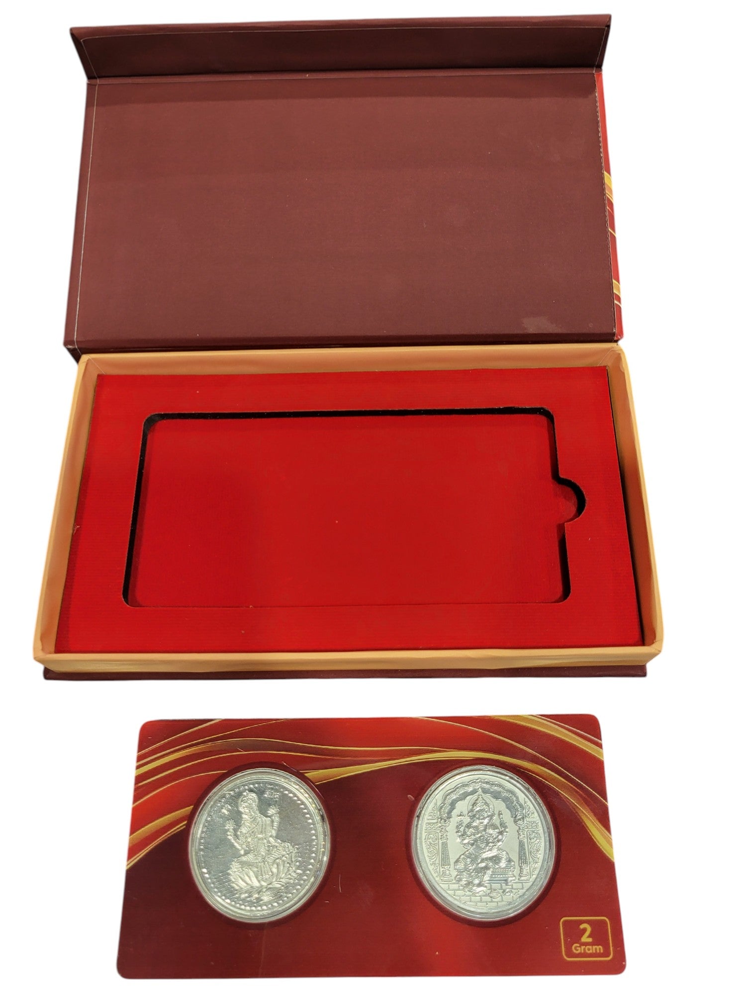 SILVER COIN GANESH LAXMI - MAROON 2 GM (1X2) WITH BOX