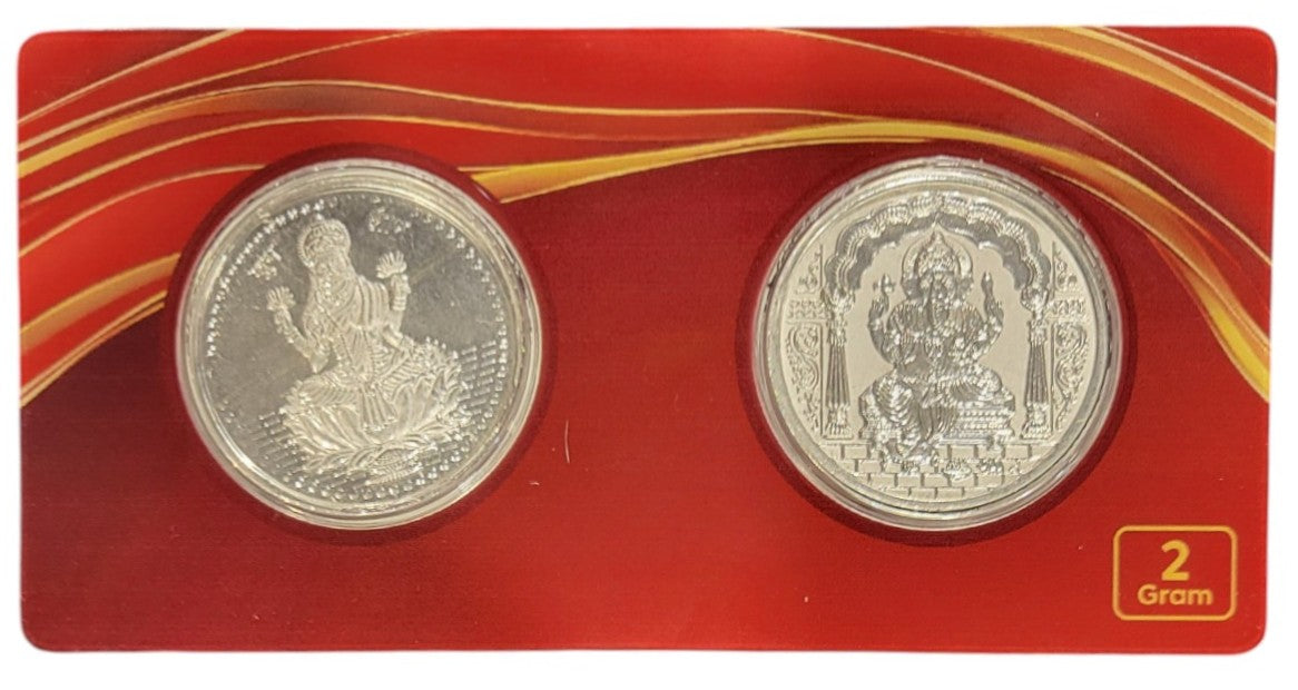SILVER COIN GANESH LAXMI - MAROON 2 GM (1X2) WITH BOX
