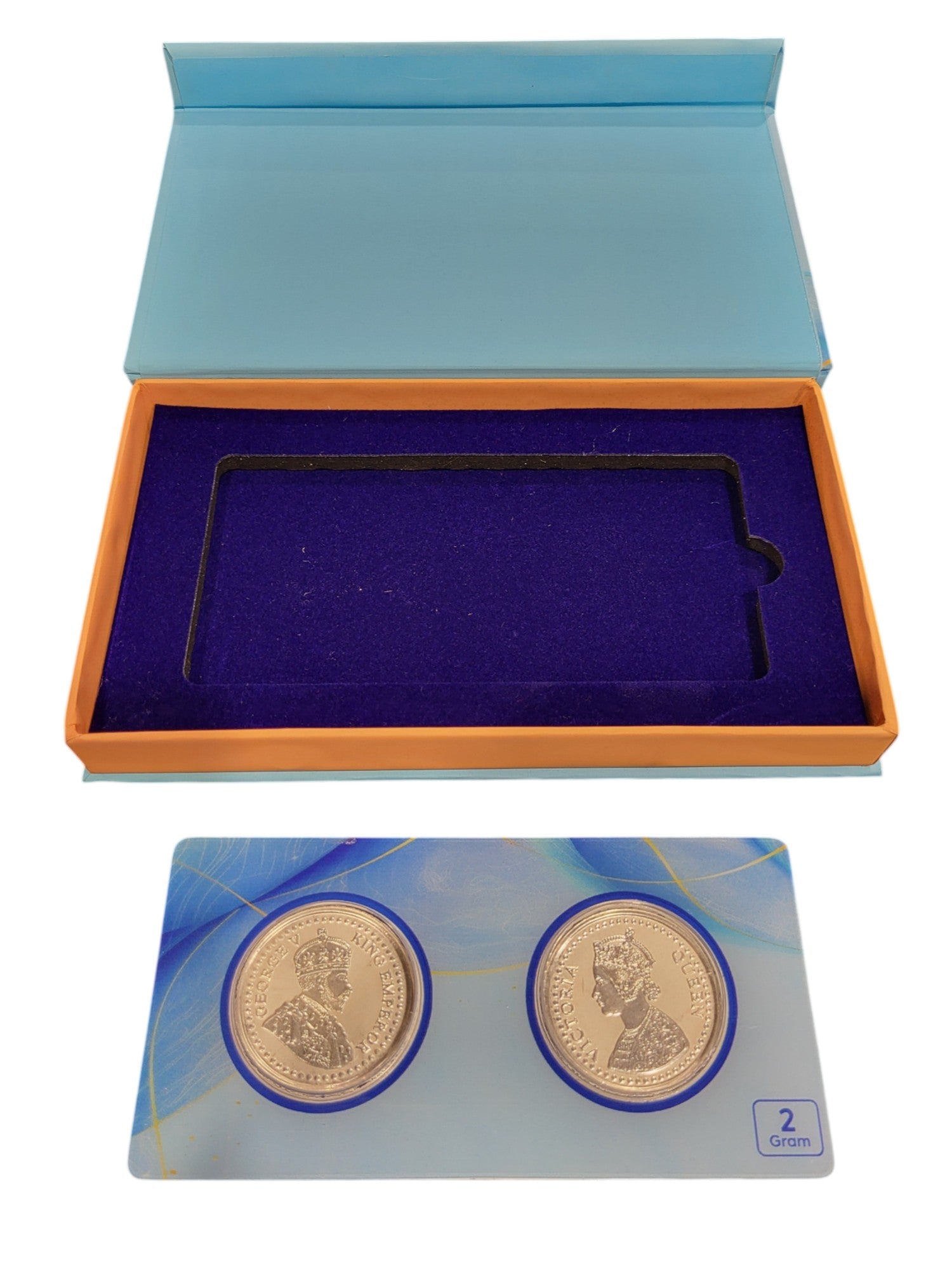 SILVER COIN KING QUEEN -SKY  BLUE 2 GM (1X2) WITH BOX