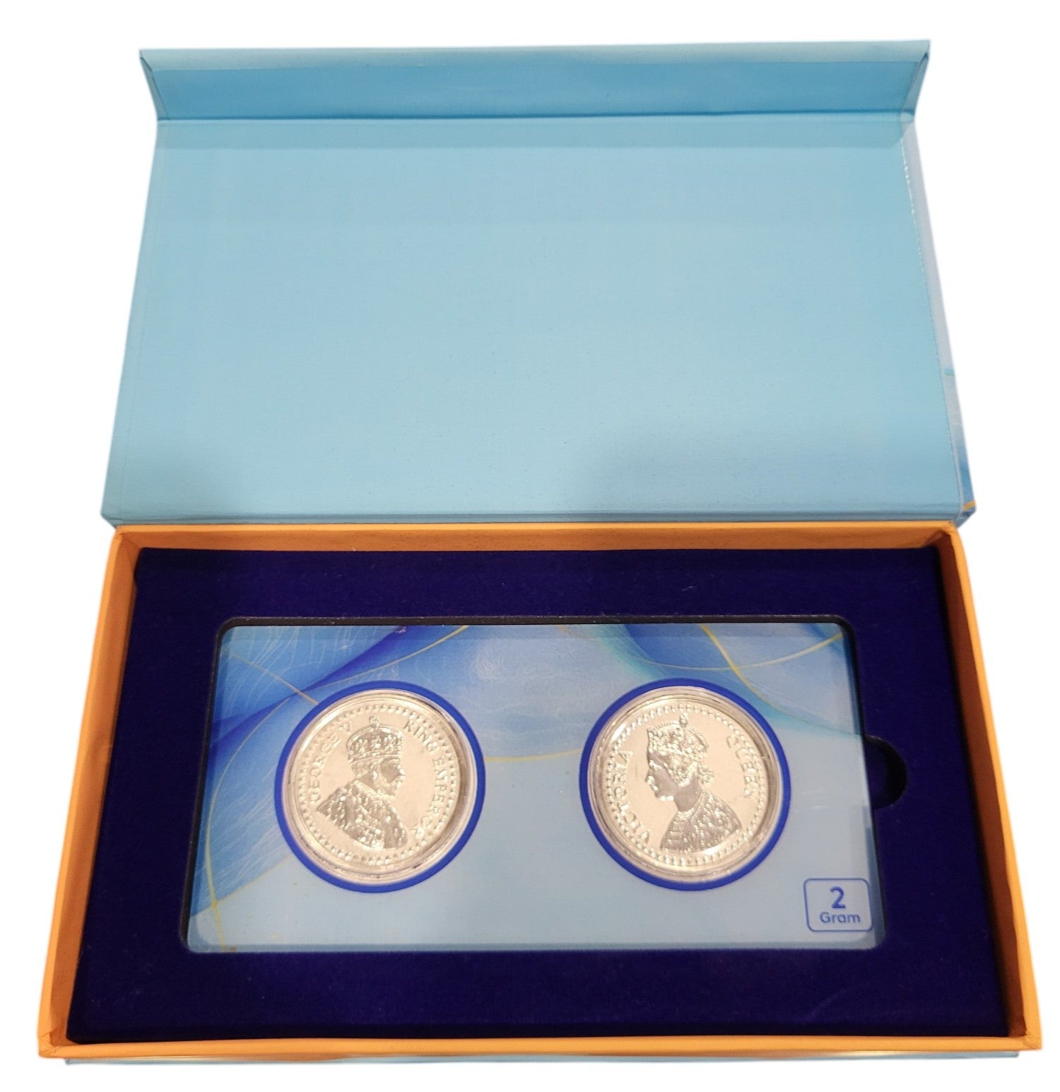 SILVER COIN KING QUEEN -SKY  BLUE 2 GM (1X2) WITH BOX