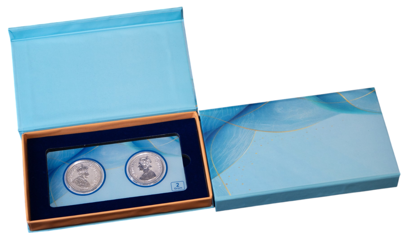 SILVER COIN KING QUEEN -SKY  BLUE 2 GM (1X2) WITH BOX