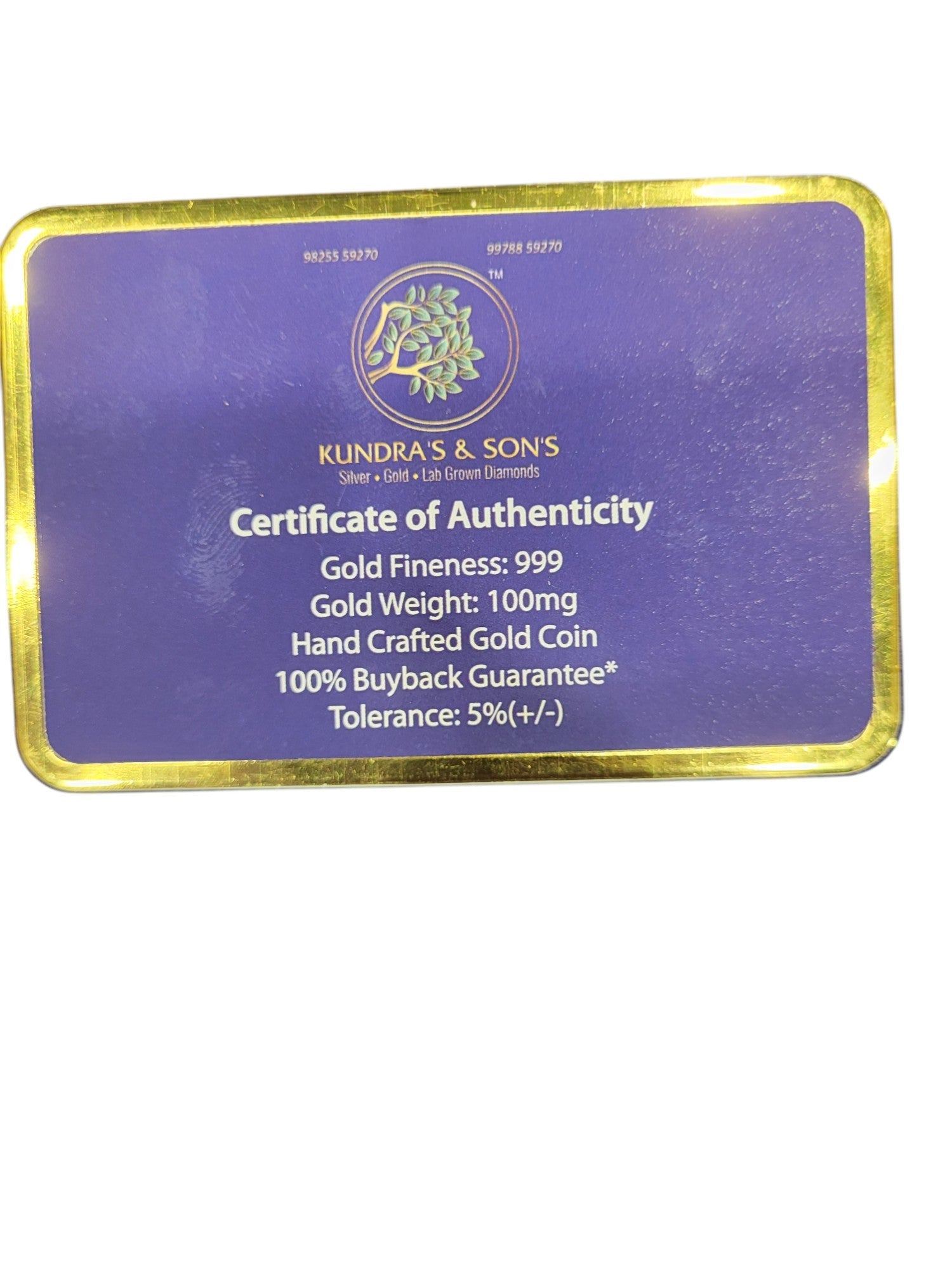 GOLD COIN 100MG RAM DARBAR WITH DESIGNER CARD