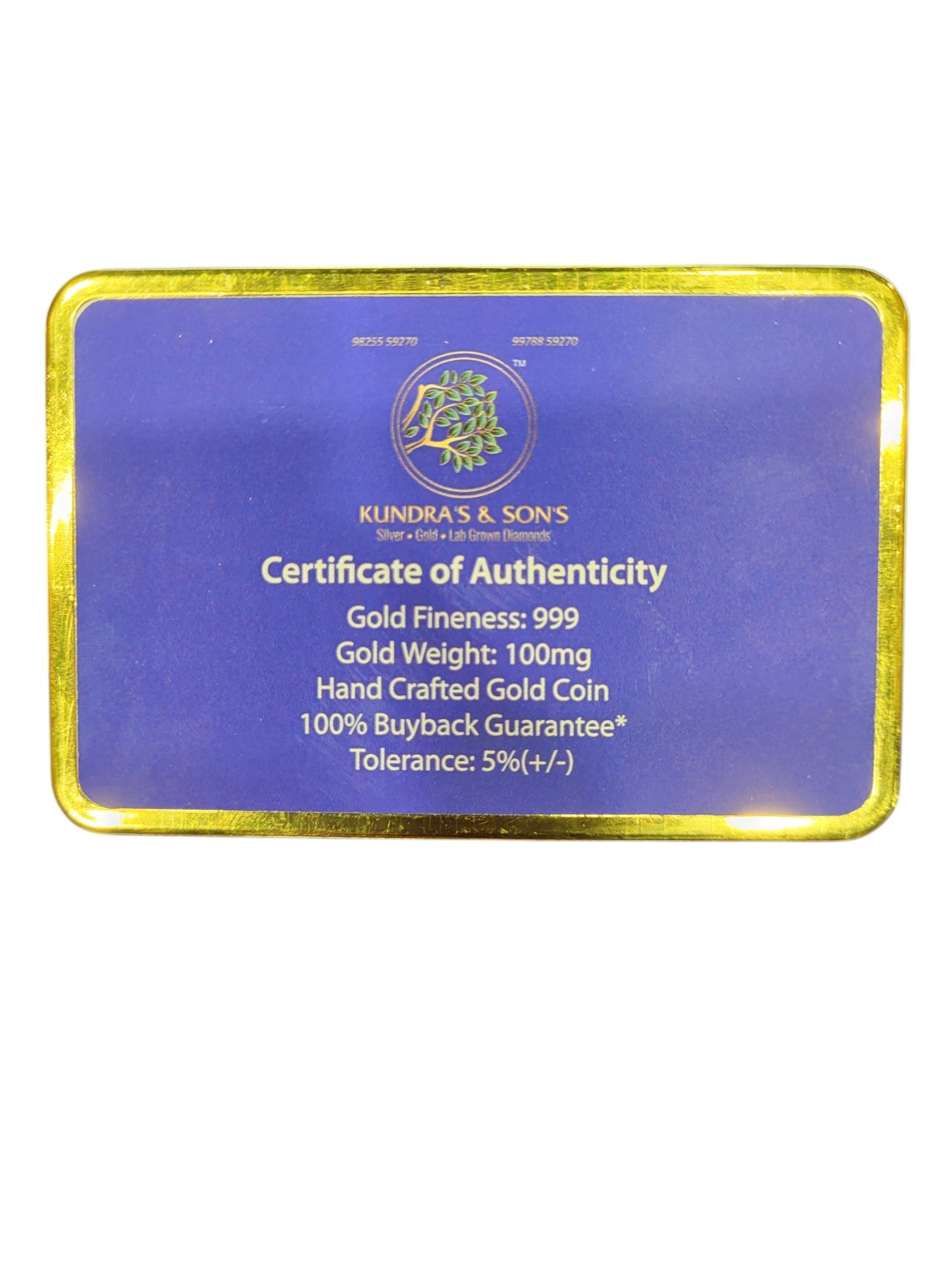 GOLD COIN 100MG LAXMI WITH DESIGNER CARD