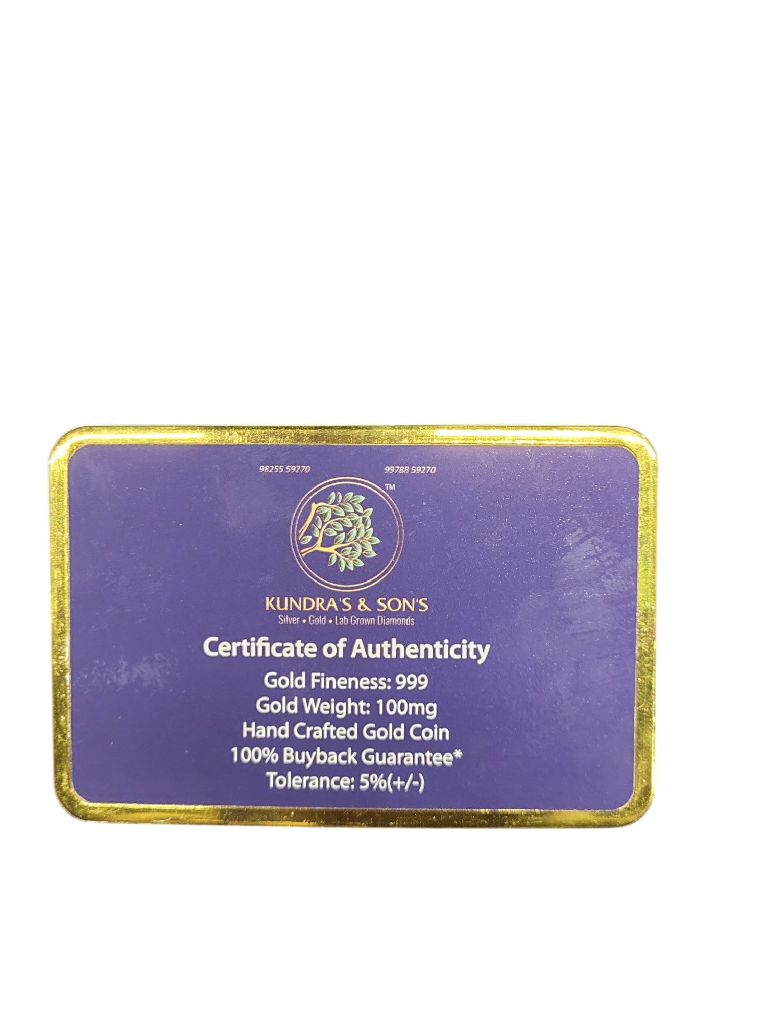 GOLD COIN 100MG TREE WITH DESIGNER CARD (3)