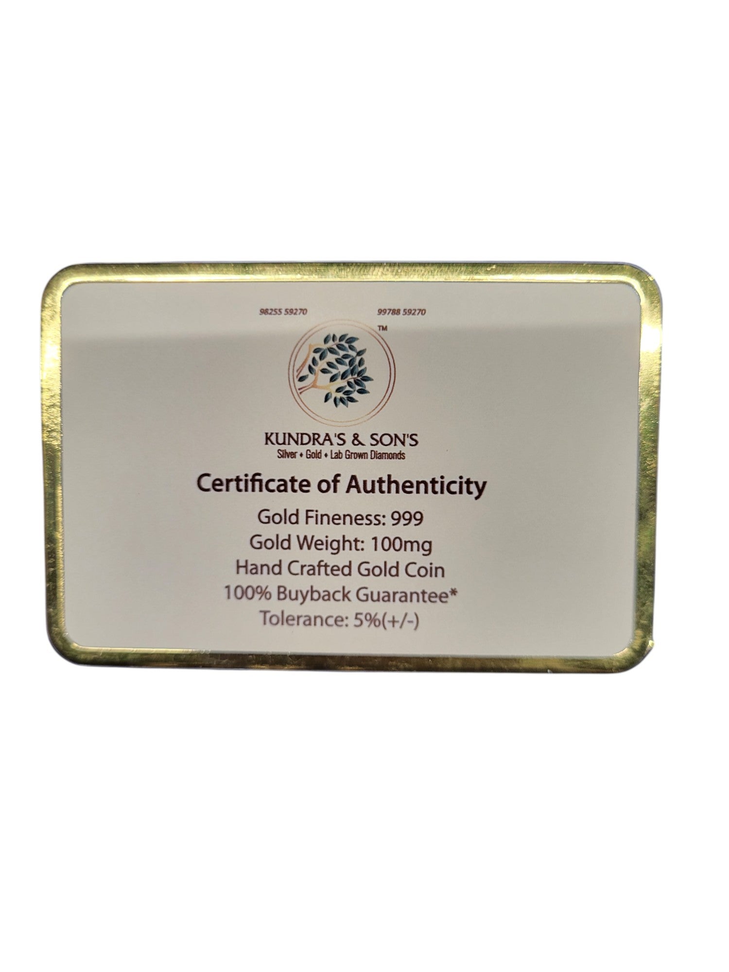 GOLD COIN 100MG TREE WITH DESIGNER CARD (4)