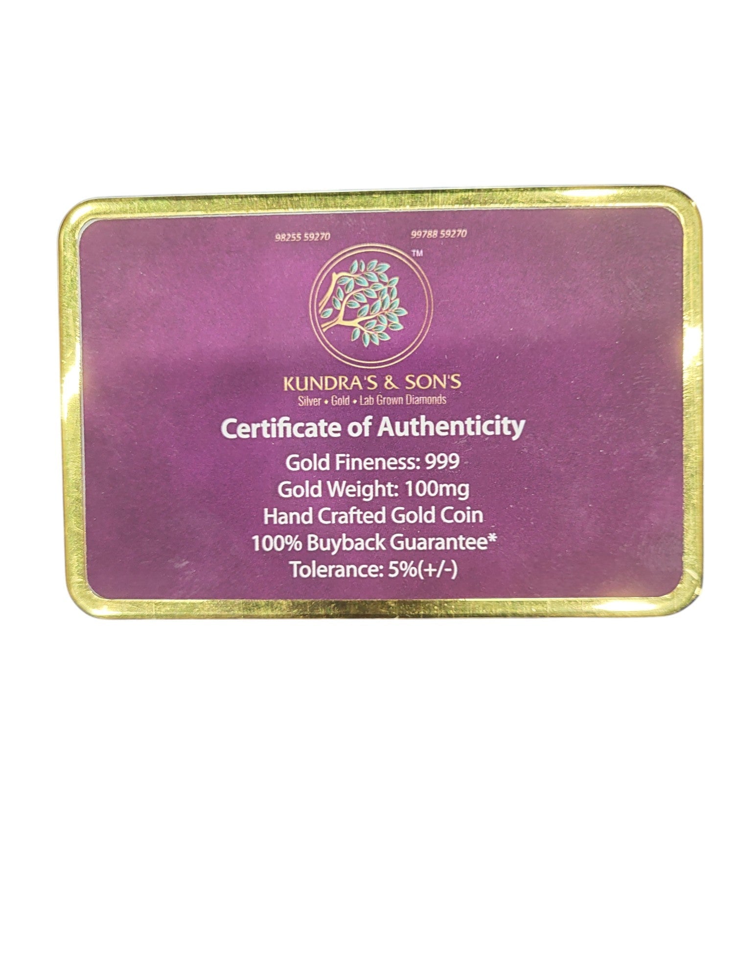 GOLD COIN 100MG LGS WITH DESIGNER CARD