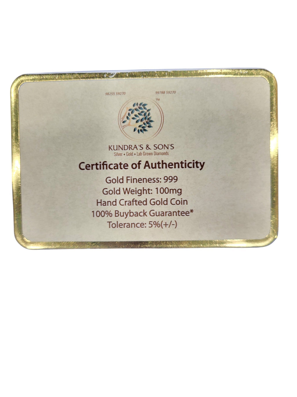 GOLD COIN 100MG BALAJI WITH DESIGNER CARD