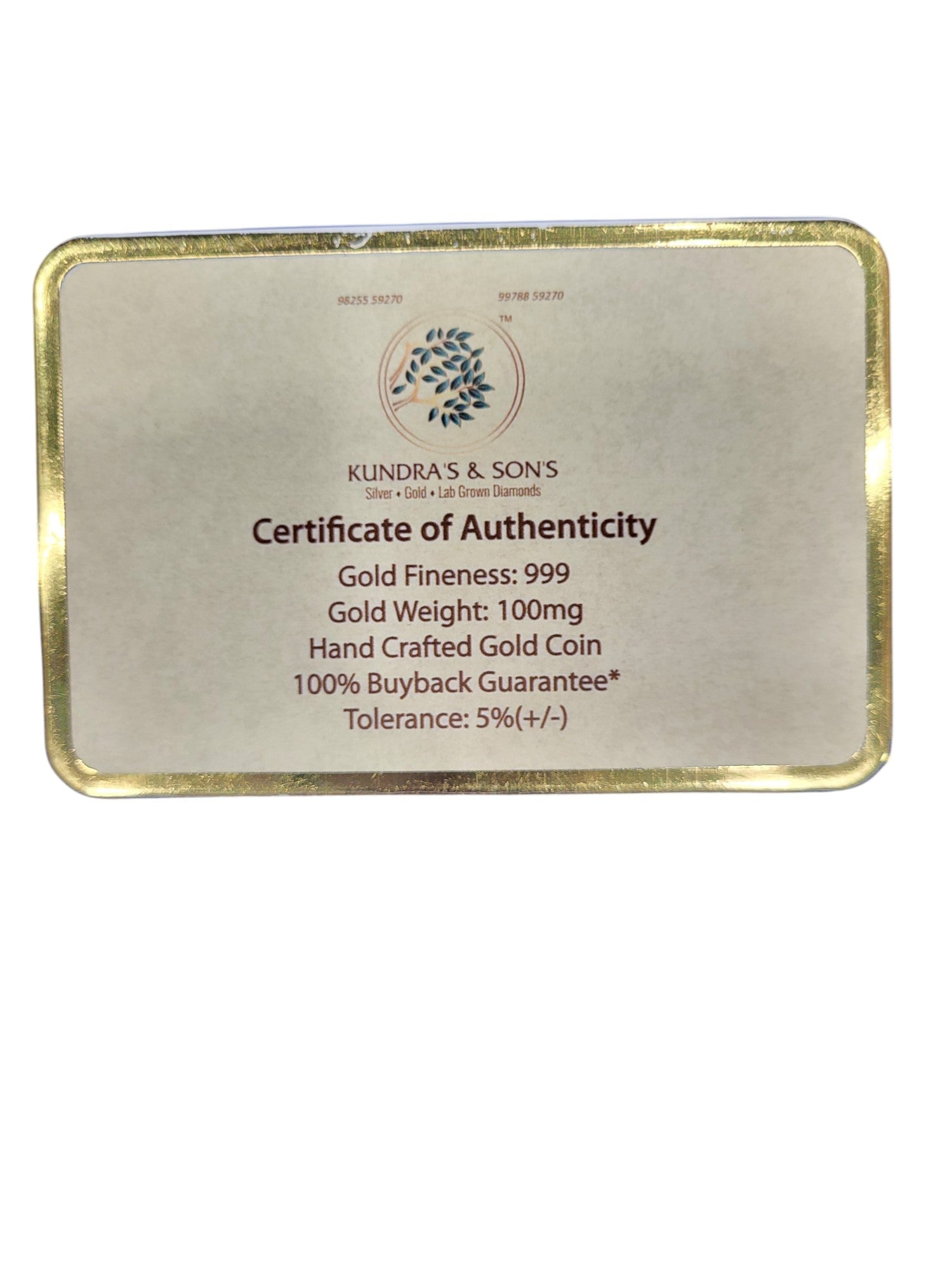 GOLD COIN 100MG BALAJI WITH DESIGNER CARD