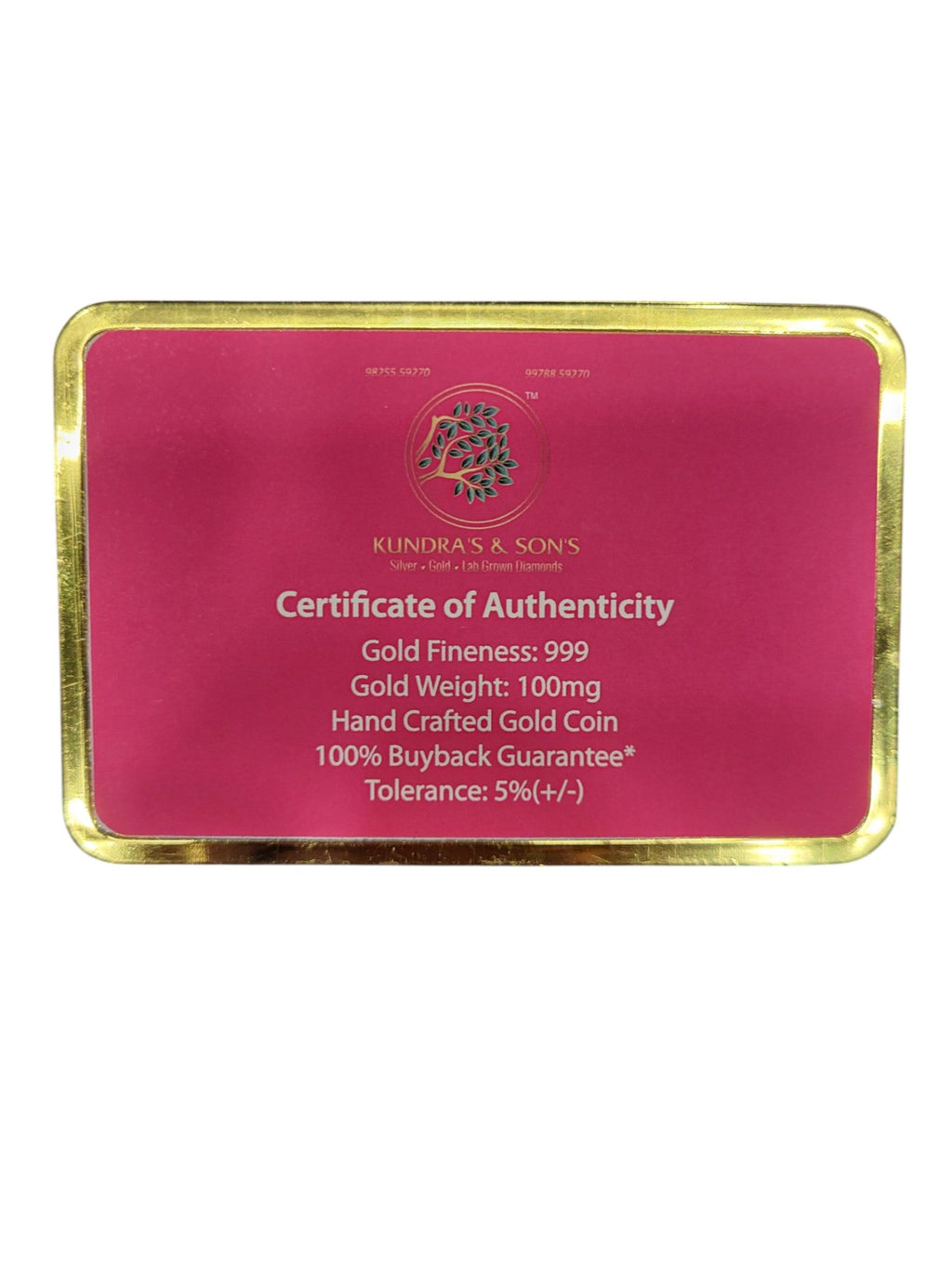 GOLD COIN 100MG DHULA DHULAN WITH DESIGNER CARD (1)