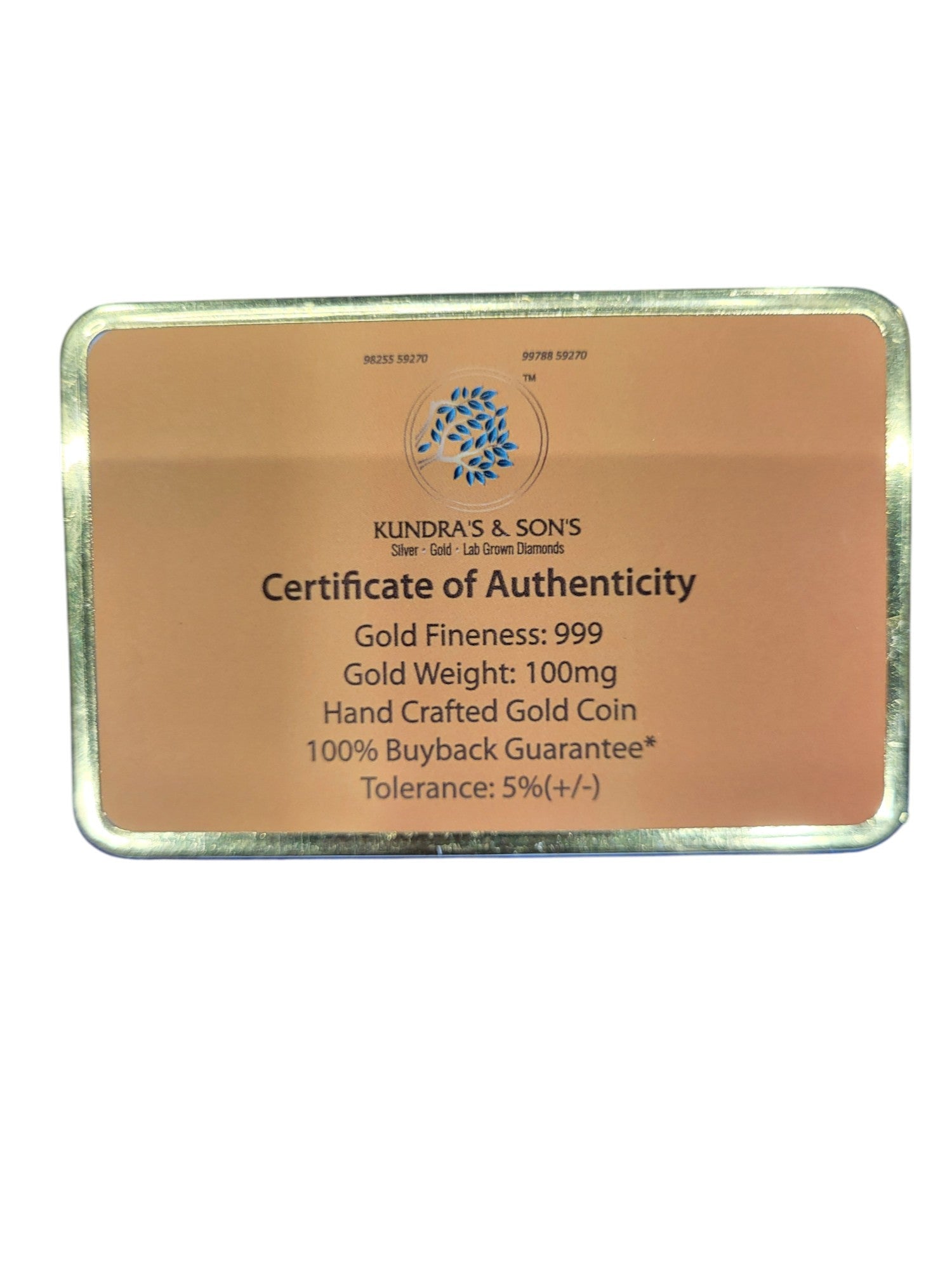 GOLD COIN 100MG DHULA DHULAN WITH DESIGNER CARD (2)