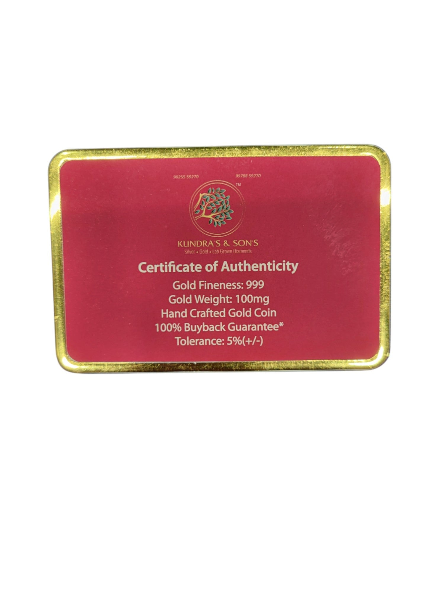 GOLD COIN 100MG DHULA DHULAN WITH DESIGNER CARD (3)