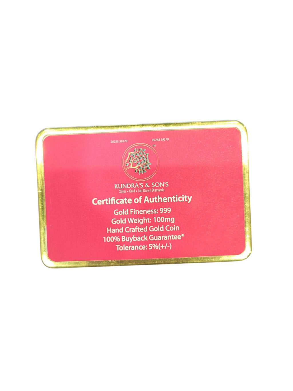 GOLD COIN 100MG DHULA DHULAN WITH DESIGNER CARD (4)