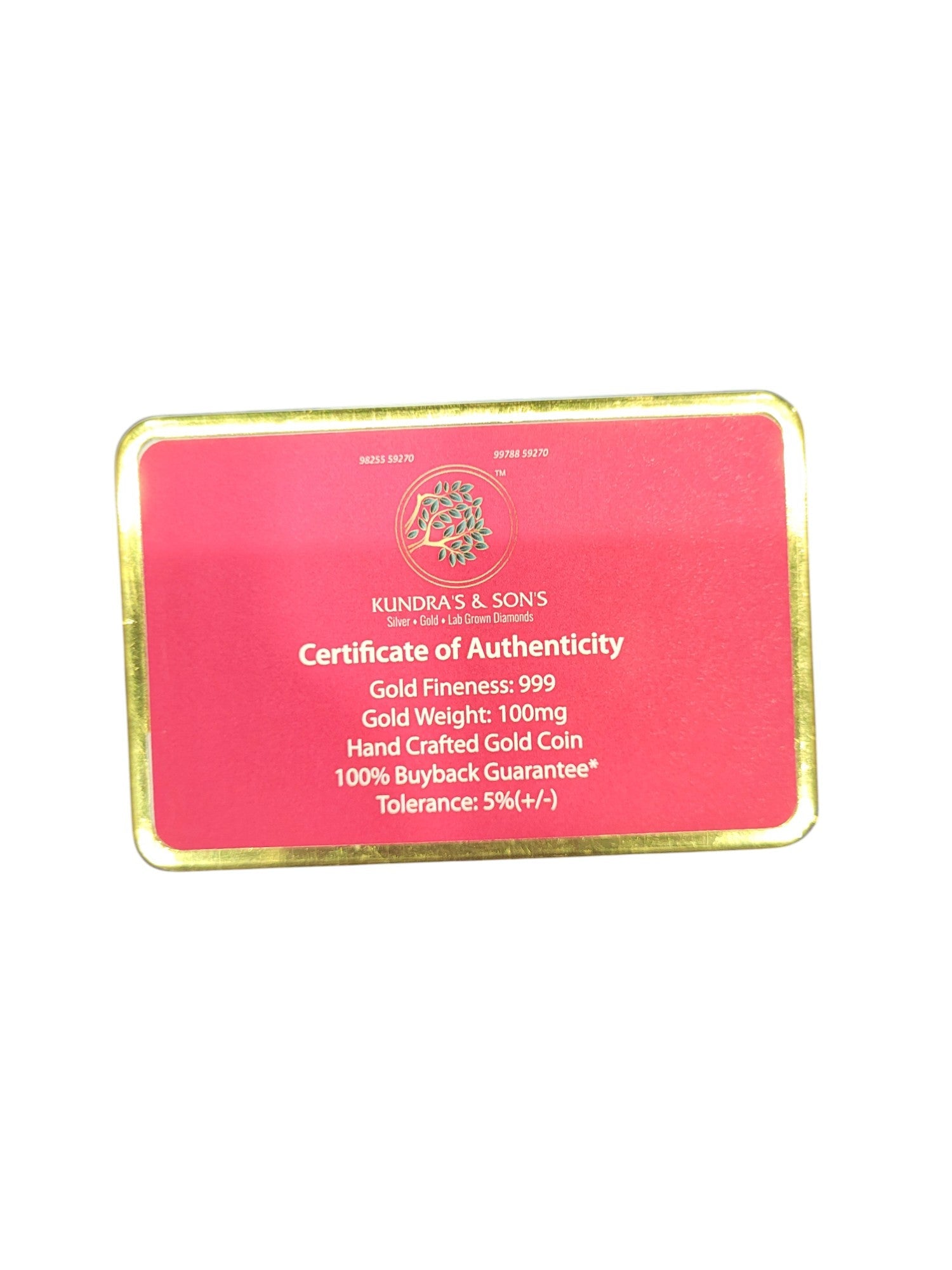GOLD COIN 100MG DHULA DHULAN WITH DESIGNER CARD (4)