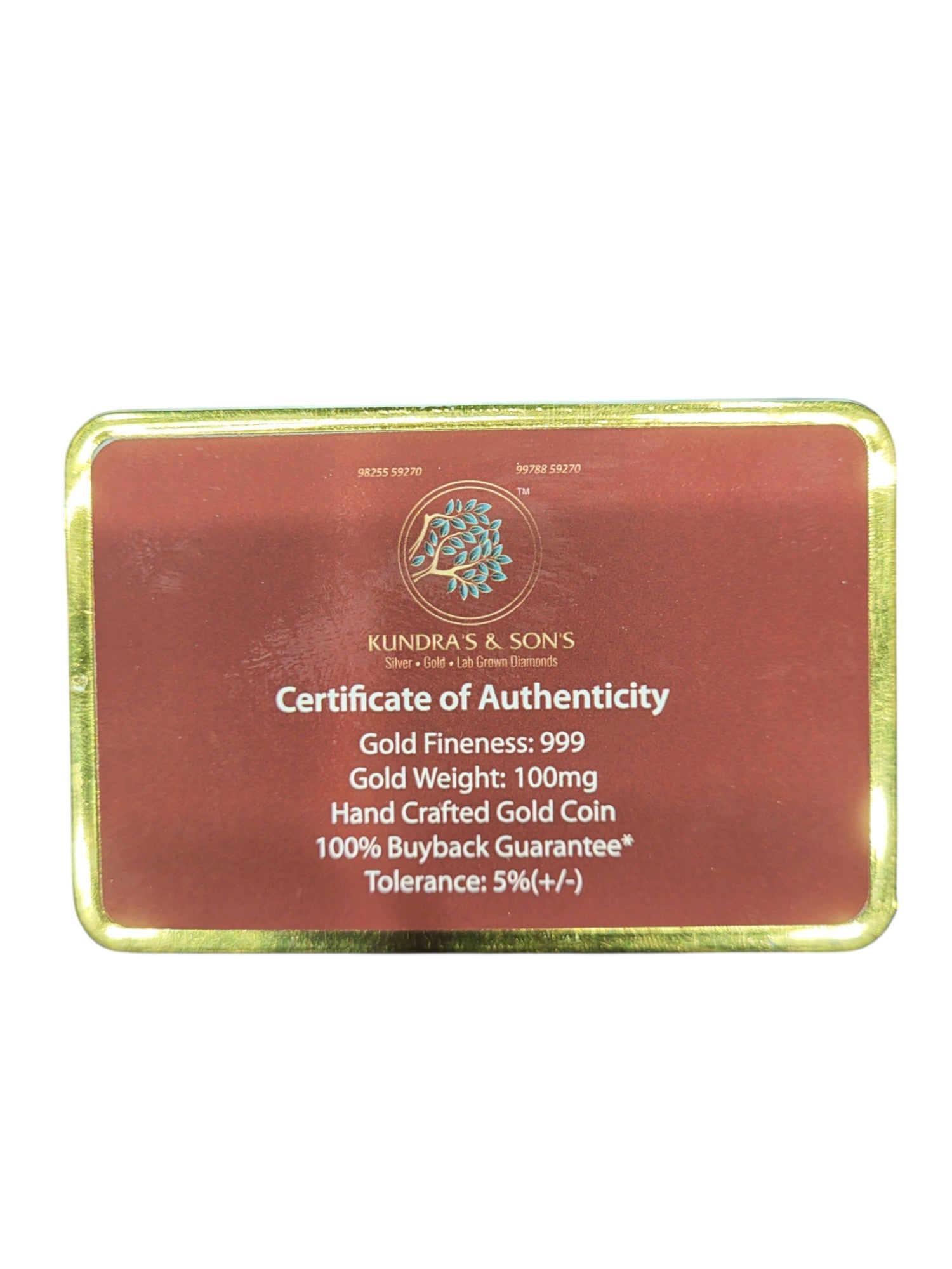 GOLD COIN 100MG ROSE WITH DESIGNER CARD (1)