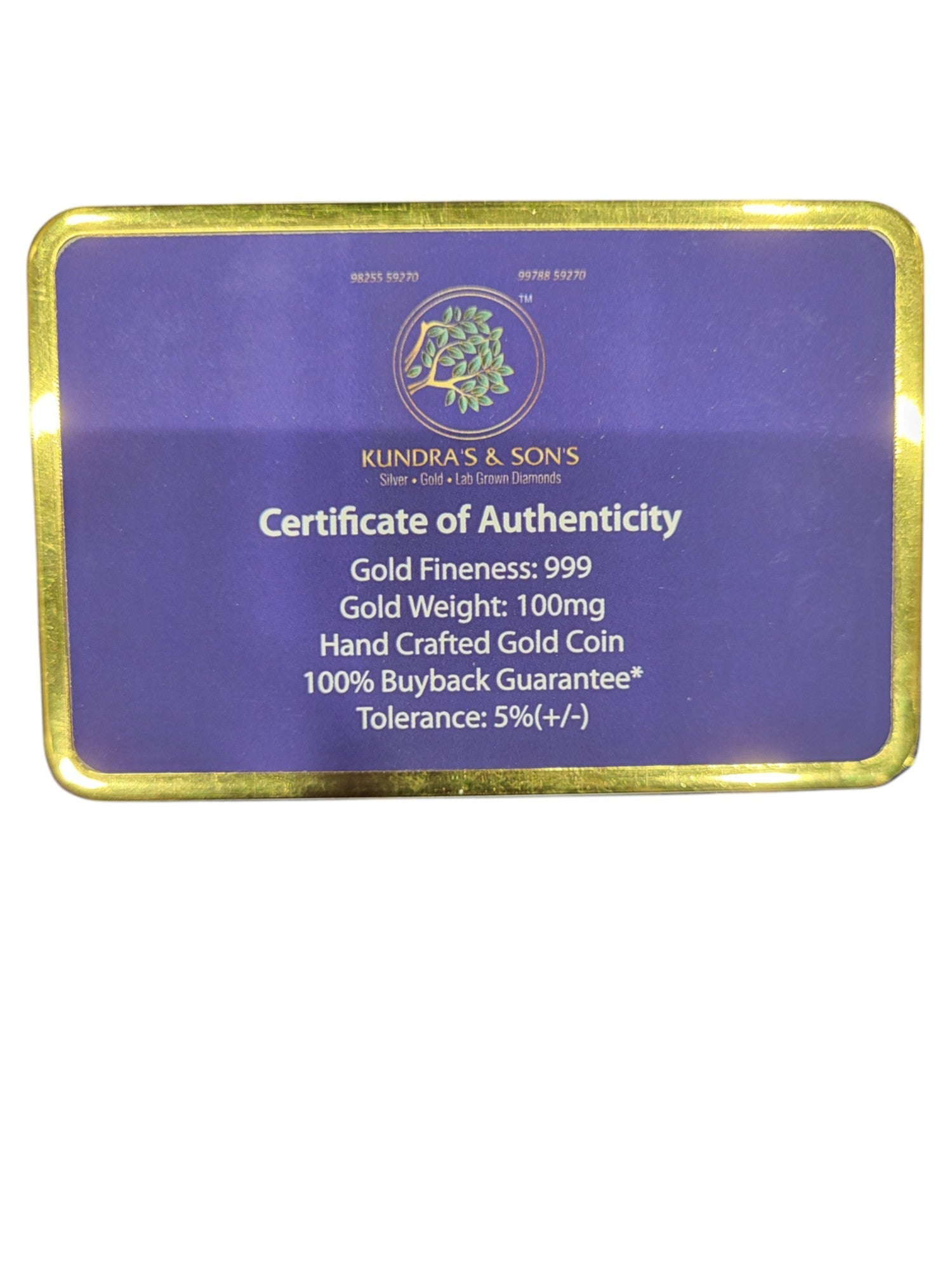 GOLD COIN 100MG DHULA DHULAN WITH DESIGNER CARD (5)