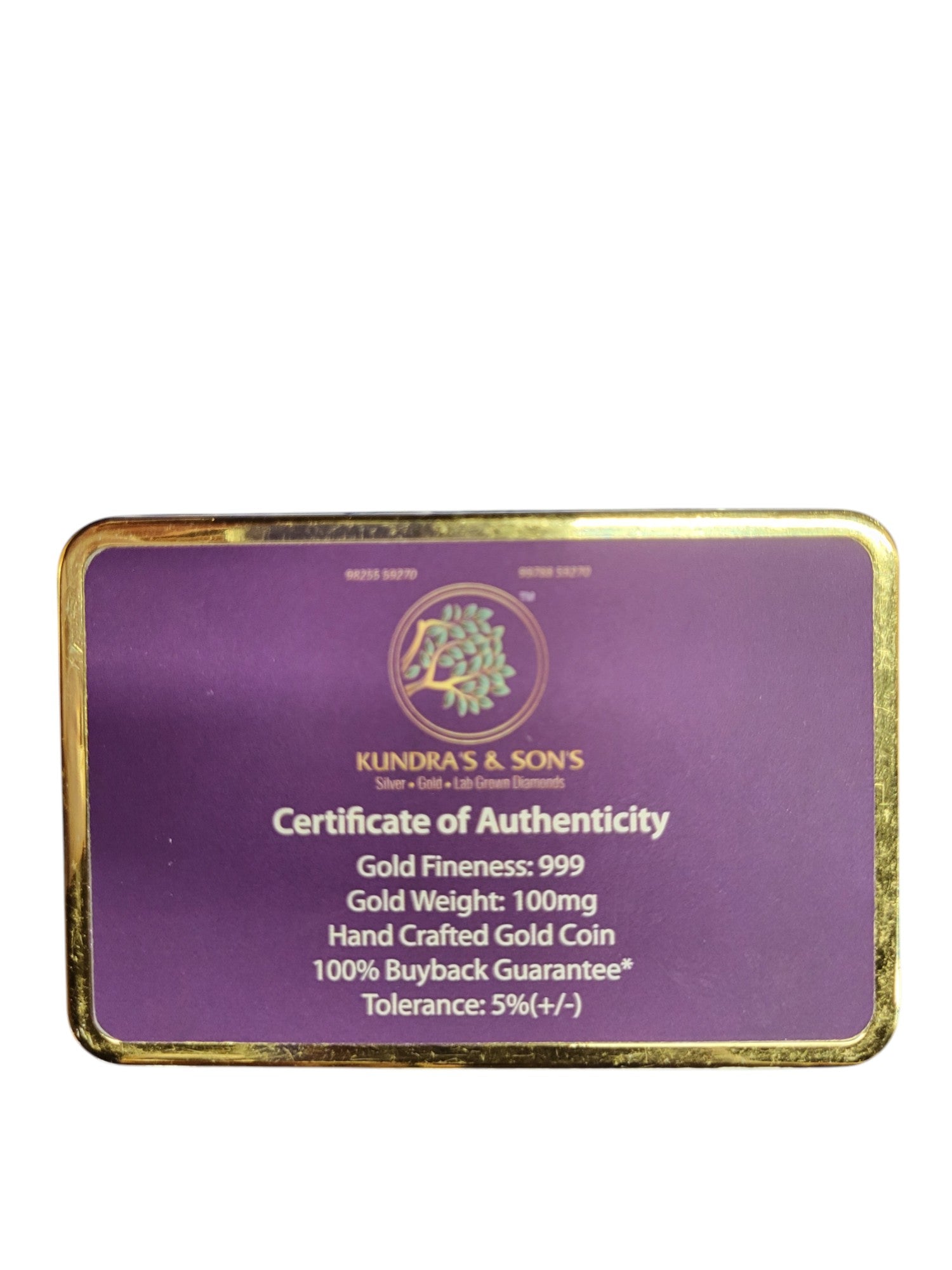 GOLD COIN 100MG QUEEN WITH DESIGNER CARD