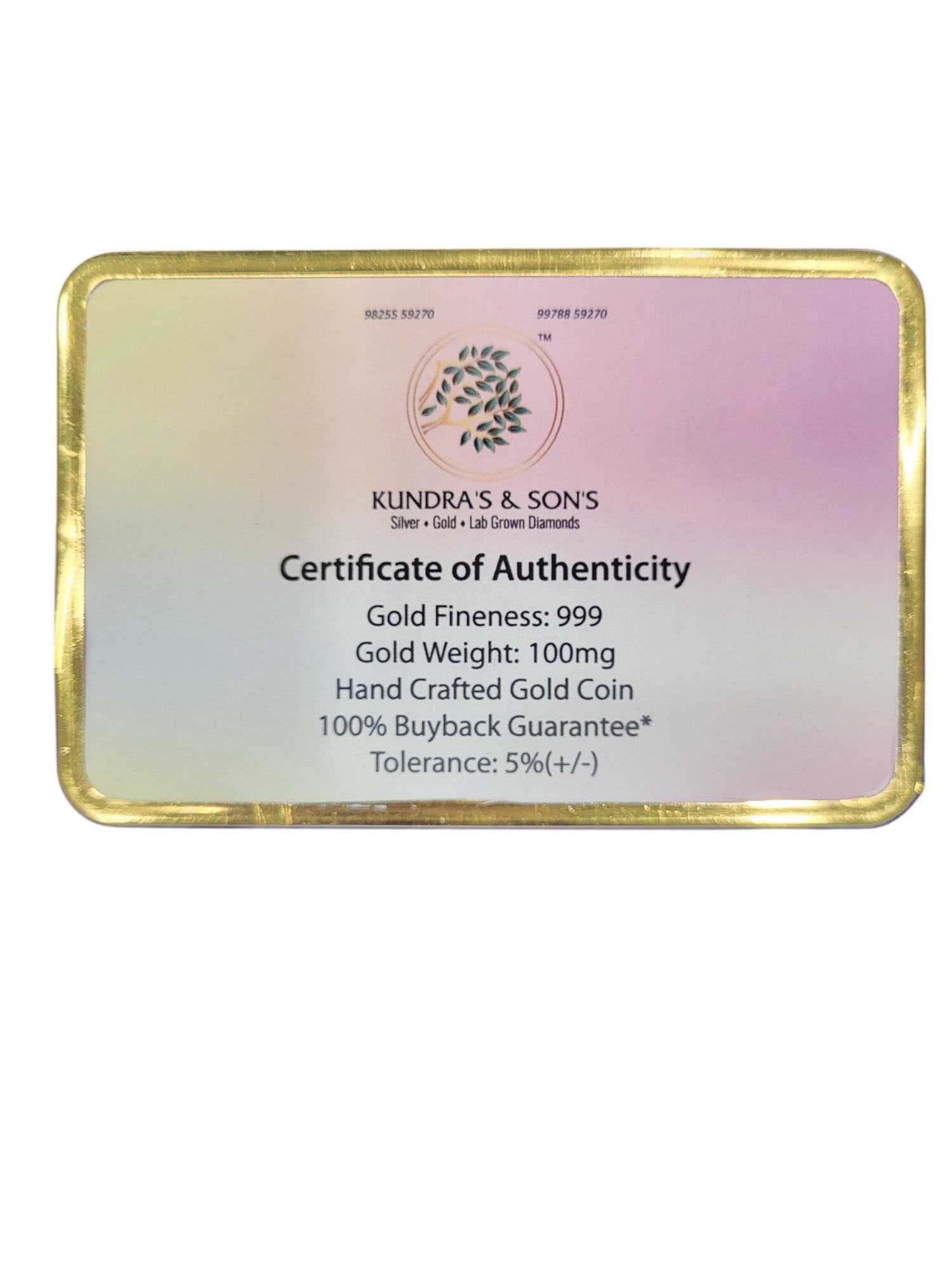 GOLD COIN 100MG NAMOKAR MANTRA WITH DESIGNER CARD